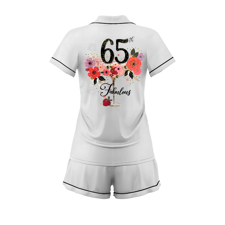 Custom Text Anniversary Birthday 65th Satin Short Pyjamas Set