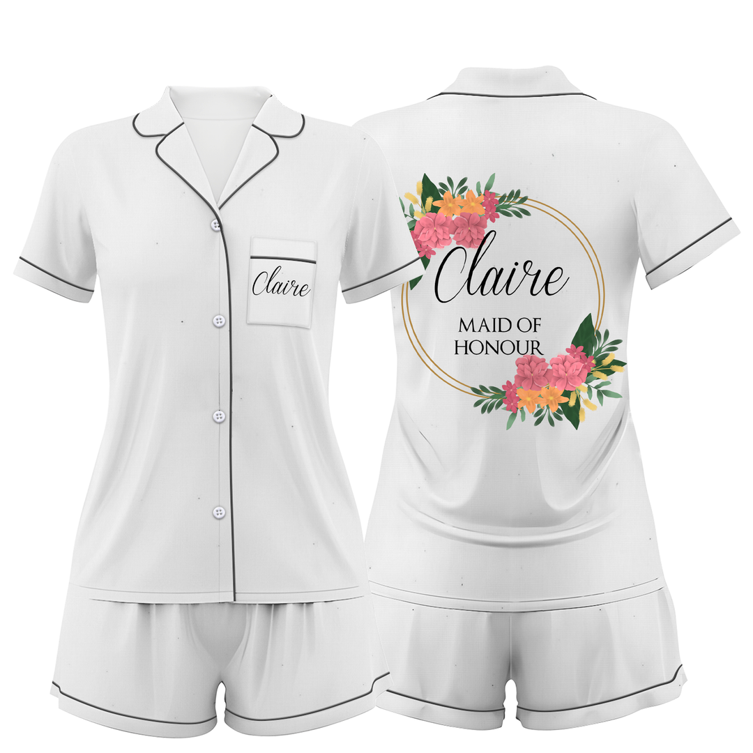 Custom Maid Of Honour Wedding Satin Short Pajamas Sets