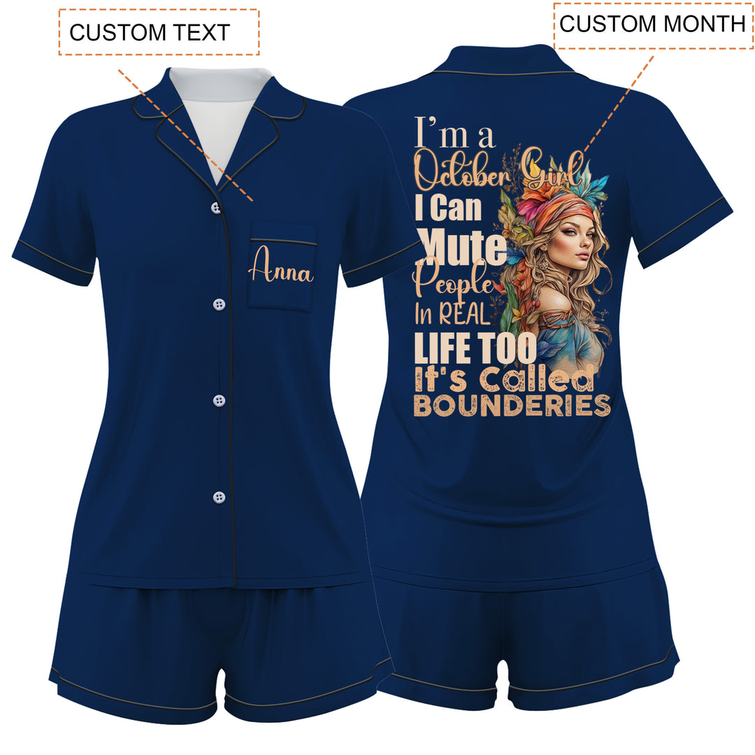 Custom Navy Blue Queen Short Pajamas Sets