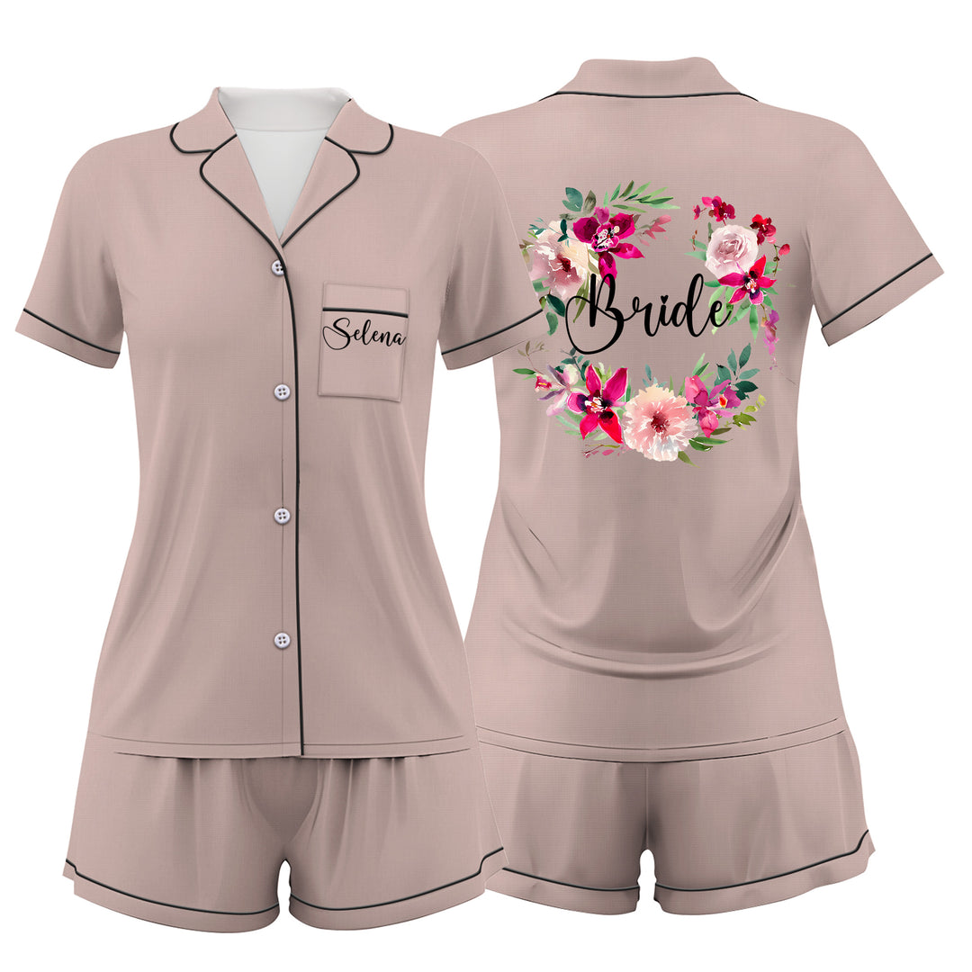 Custom Text Wedding Satin Short Pyjamas Set