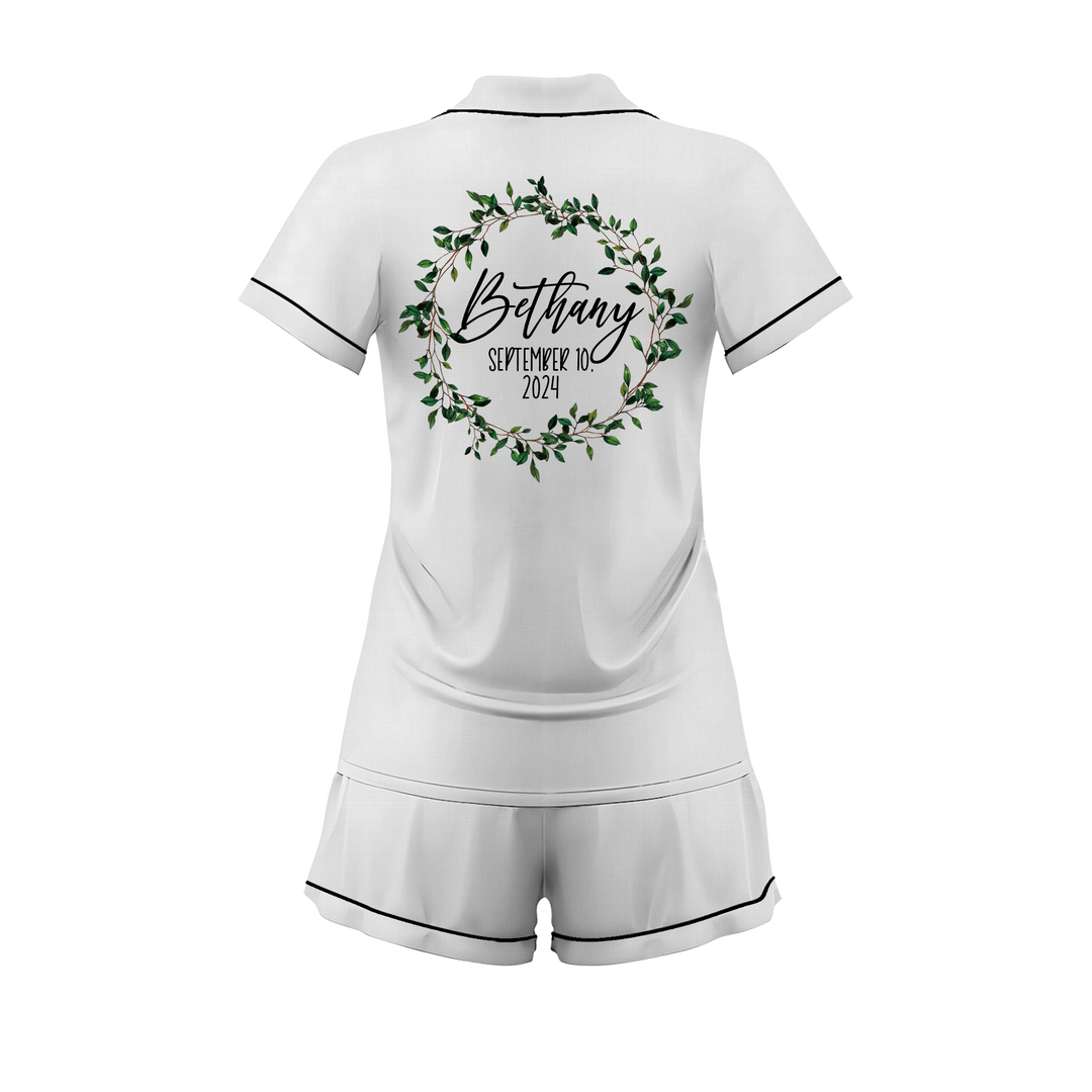 Custom Text Wedding Satin Short Pyjamas Set