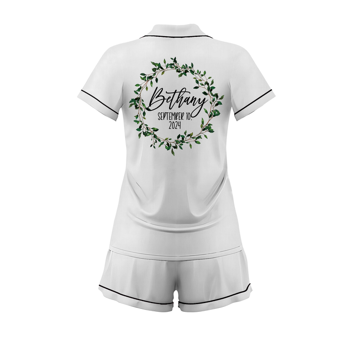 Custom Text Wedding Satin Short Pyjamas Set