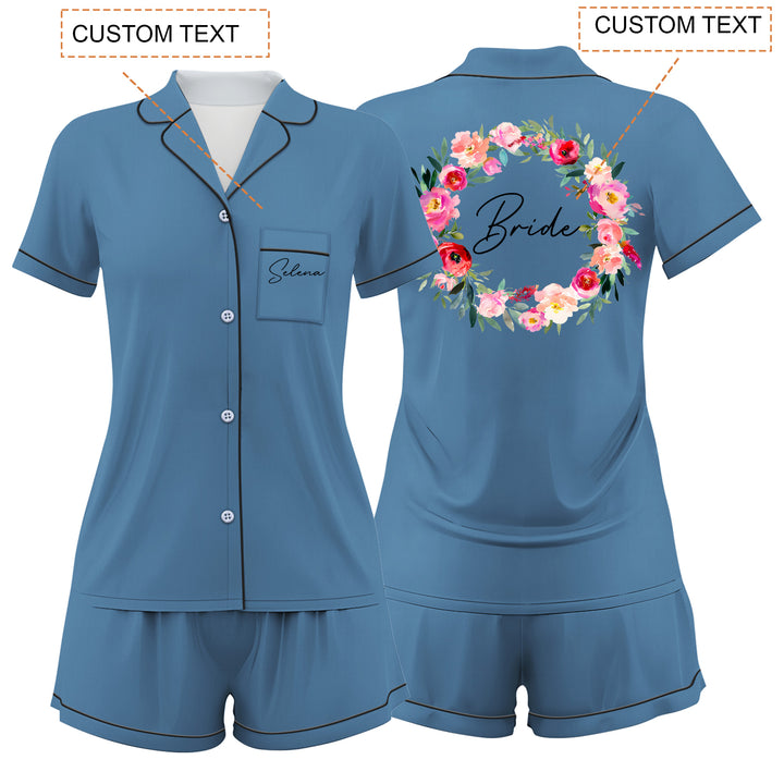 Custom Text Wedding Satin Short Pyjamas Set