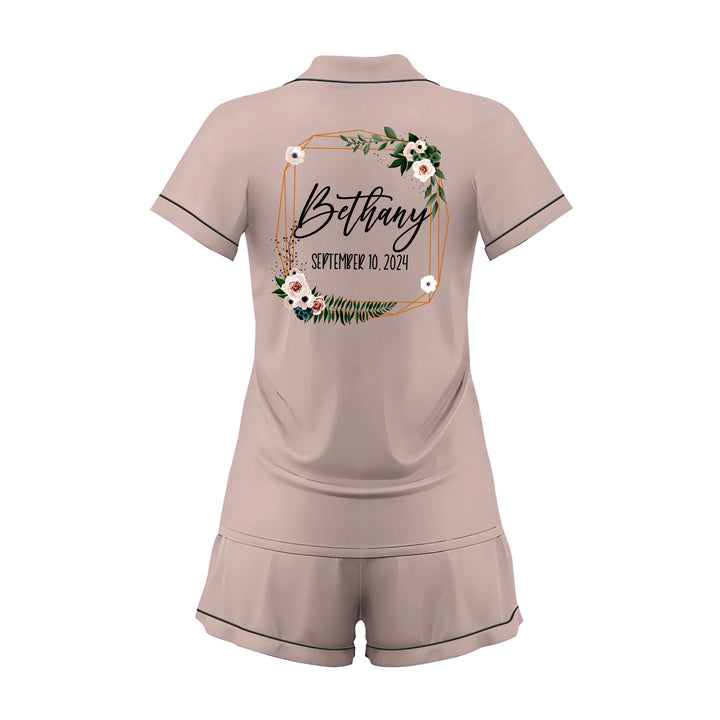 Custom Text Wedding Satin Short Pyjamas Set