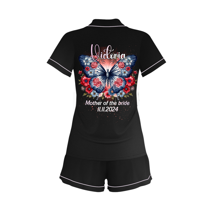 Custom Name and Text Colorful Butterfly Satin Women  Short Pyjamas Set