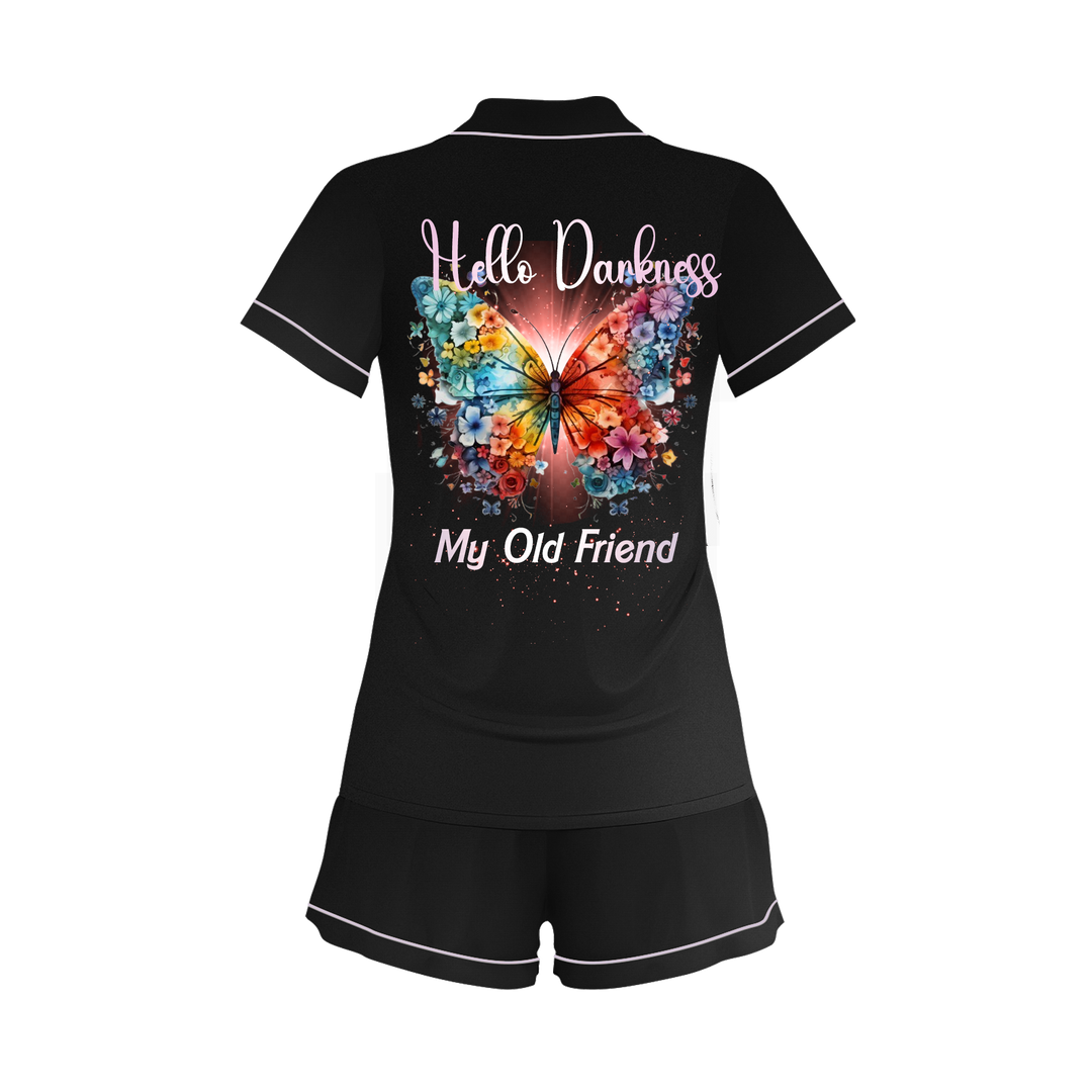 Custom Black Butterfly Women Short Pajamas Set