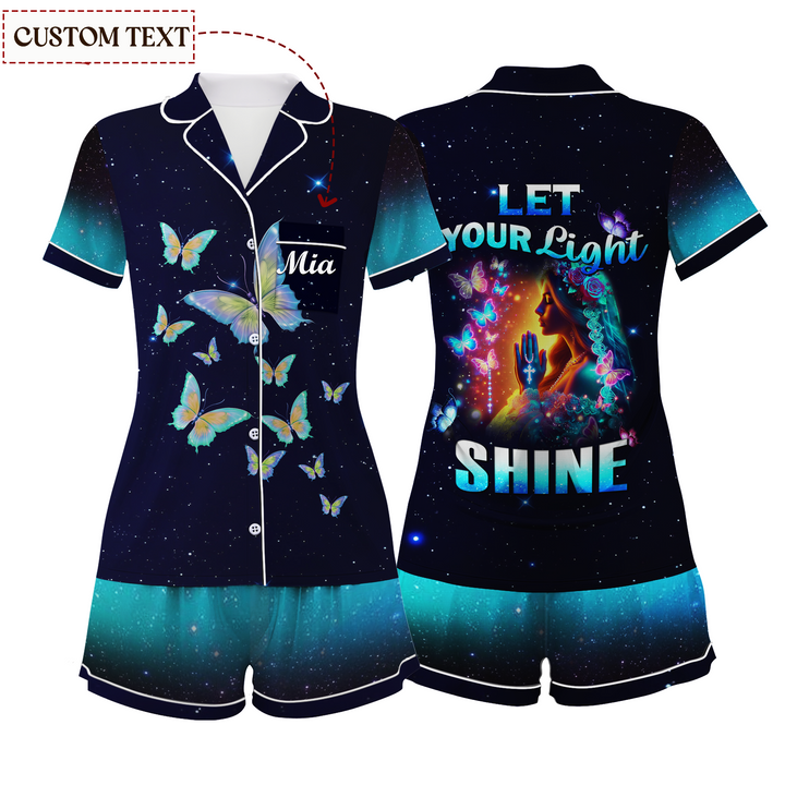 Custom Text  Let Your Light Shine Short Pajamas Set