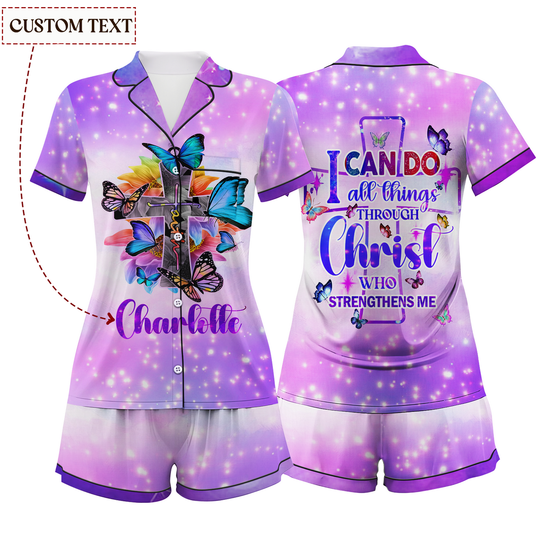 Custom Text I Can Do All Things Short Pajamas Set