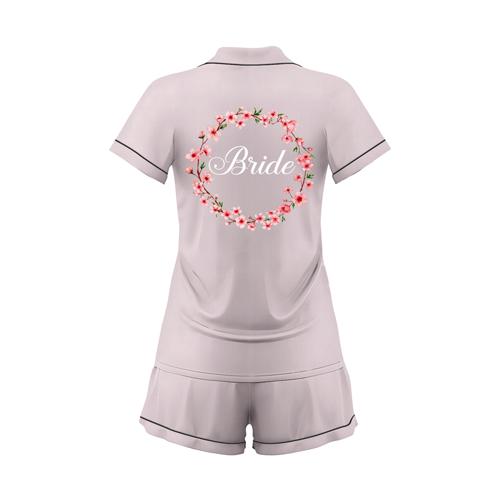 Custom Text Wedding Satin Short Pyjamas Set