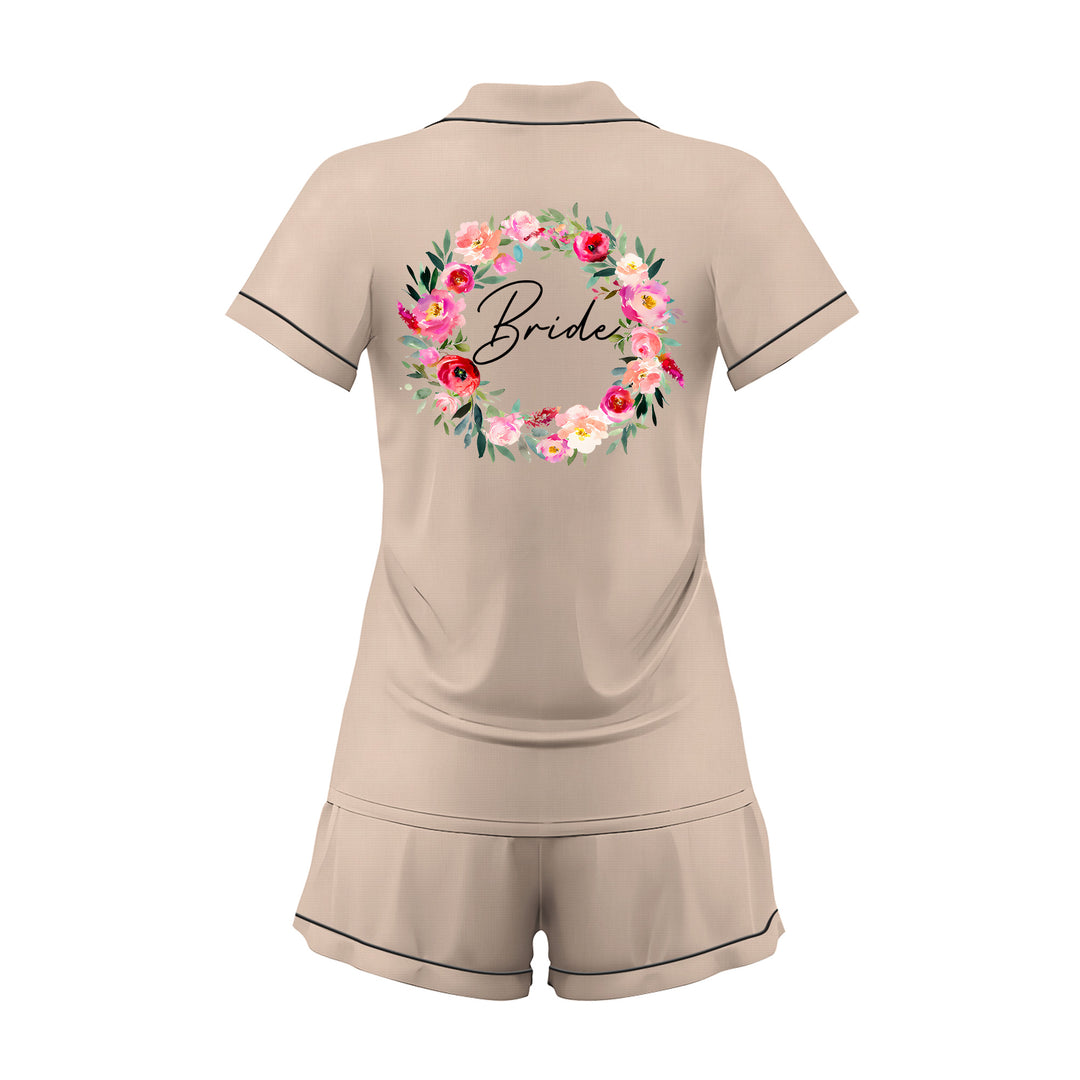 Custom Text Wedding Satin Short Pyjamas Set