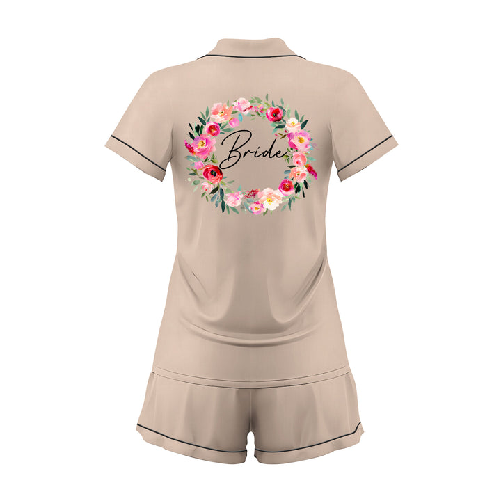 Custom Text Wedding Satin Short Pyjamas Set