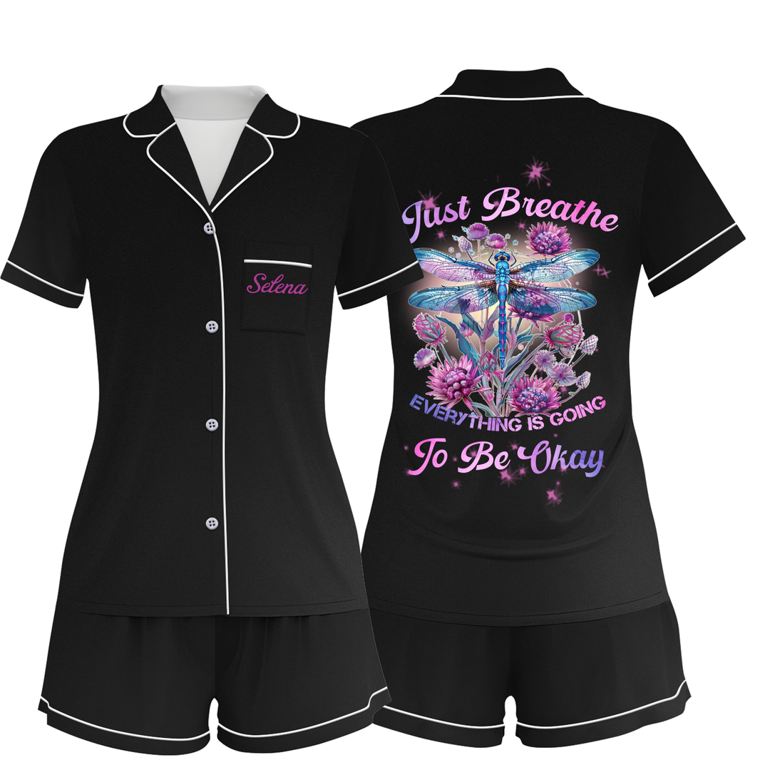 Custom Text Dragonfly Short Pyjamas Sets For Girls