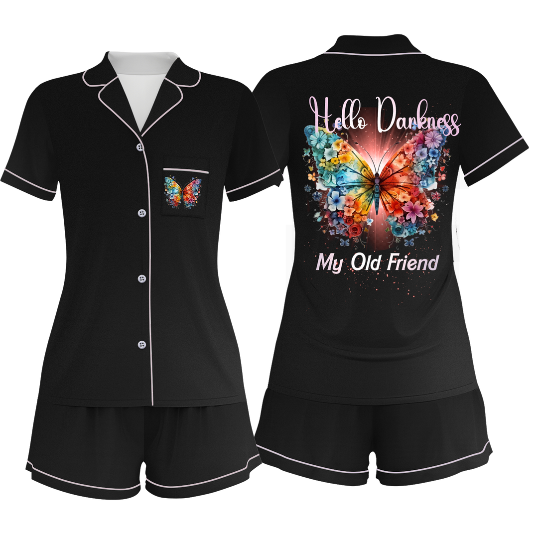 Custom Black Butterfly Women Short Pajamas Set