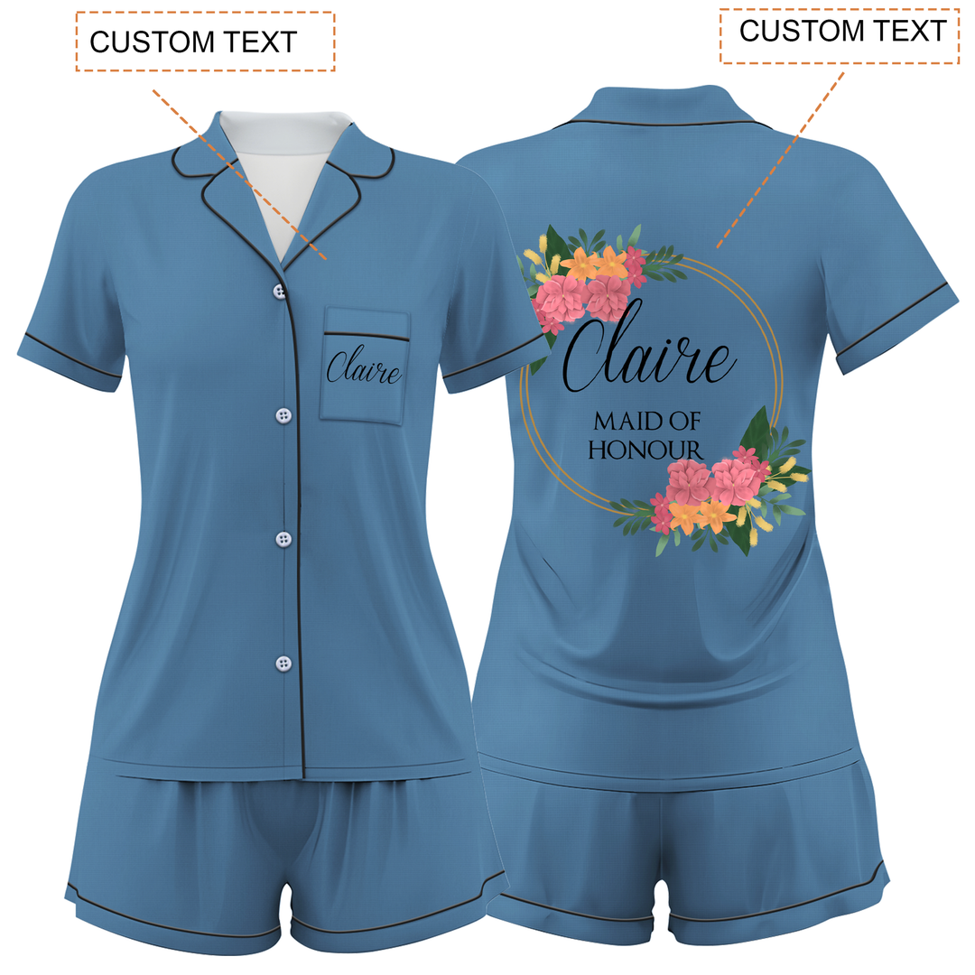 Custom Maid Of Honour Wedding Satin Short Pajamas Sets