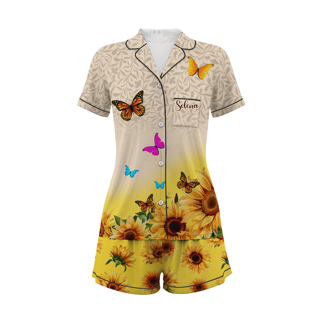 Custom Text  Sunflower Jesus Short Pajamas Set