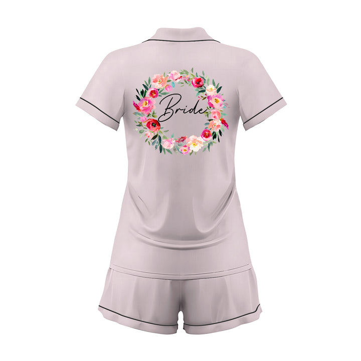 Custom Text Wedding Satin Short Pyjamas Set