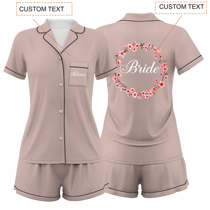 Custom Text Wedding Satin Short Pyjamas Set