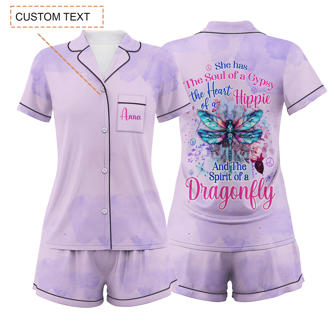 Custom Text Dragonfly Short Pajamas Set