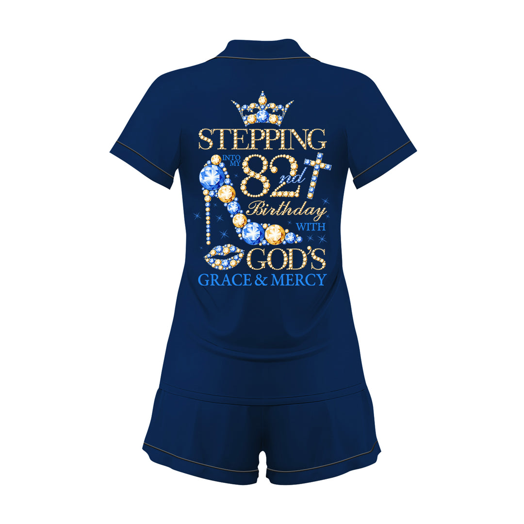 Custom Navy Birthday Anniversary Women Short Pajamas Sets