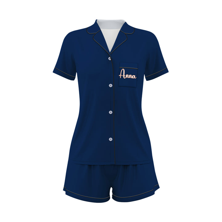 Custom Navy Blue Butterfly Women Short Pajamas Set