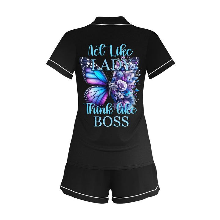 Custom Black Butterfly Women Short Pajamas Set