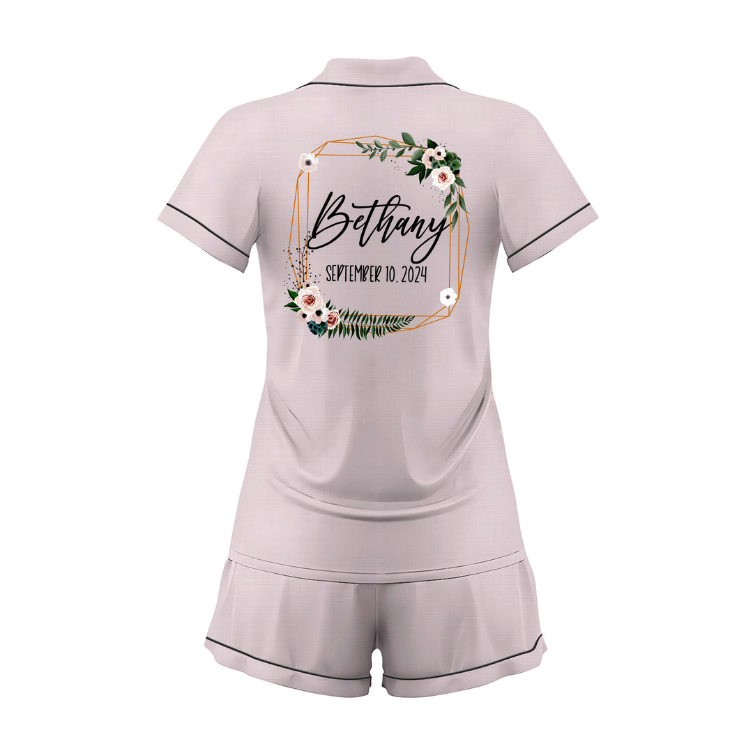 Custom Text Wedding Satin Short Pyjamas Set