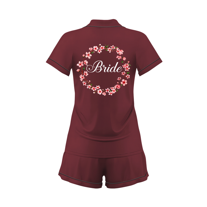 Custom Text Wedding Satin Short Pyjamas Set