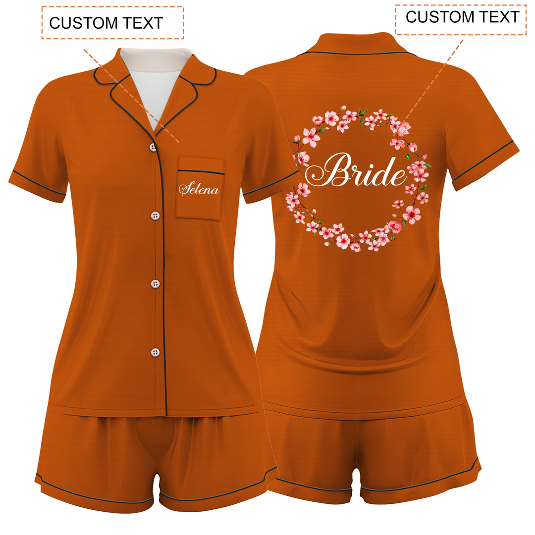 Custom Text Wedding Satin Short Pyjamas Set