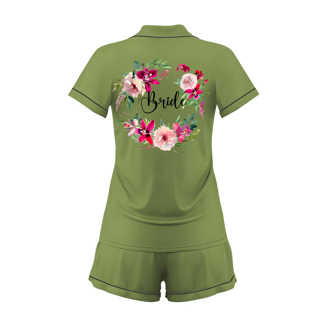 Custom Text Wedding Satin Short Pyjamas Set