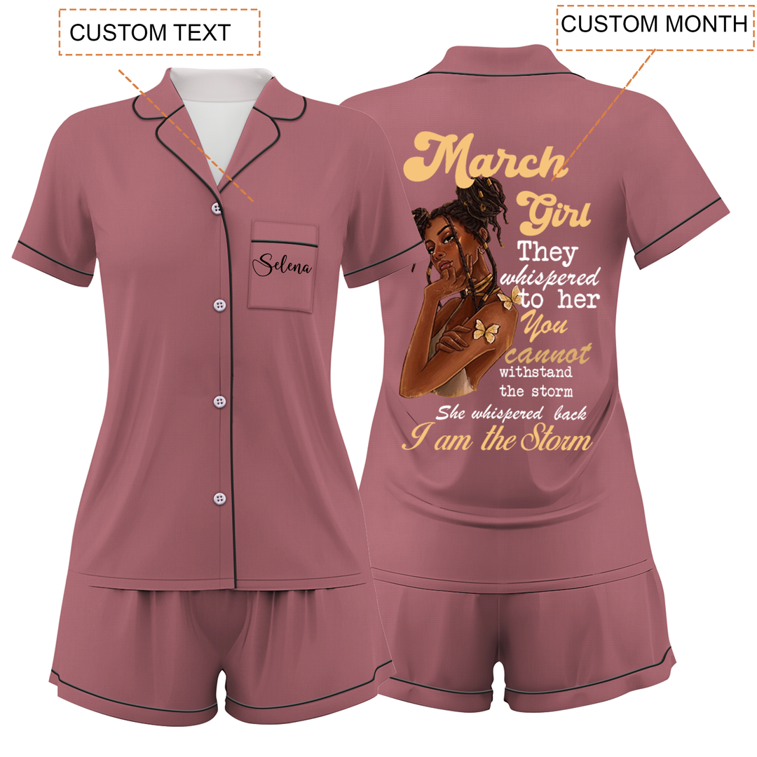 Personalize Name Birthday Month Black Women Short Pyjamas Sets