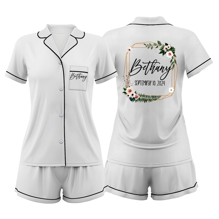 Custom Text Wedding Satin Short Pyjamas Set