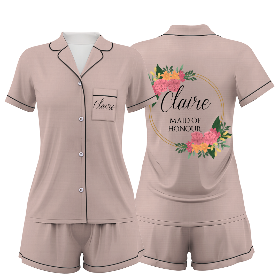 Custom Maid Of Honour Wedding Satin Short Pajamas Sets