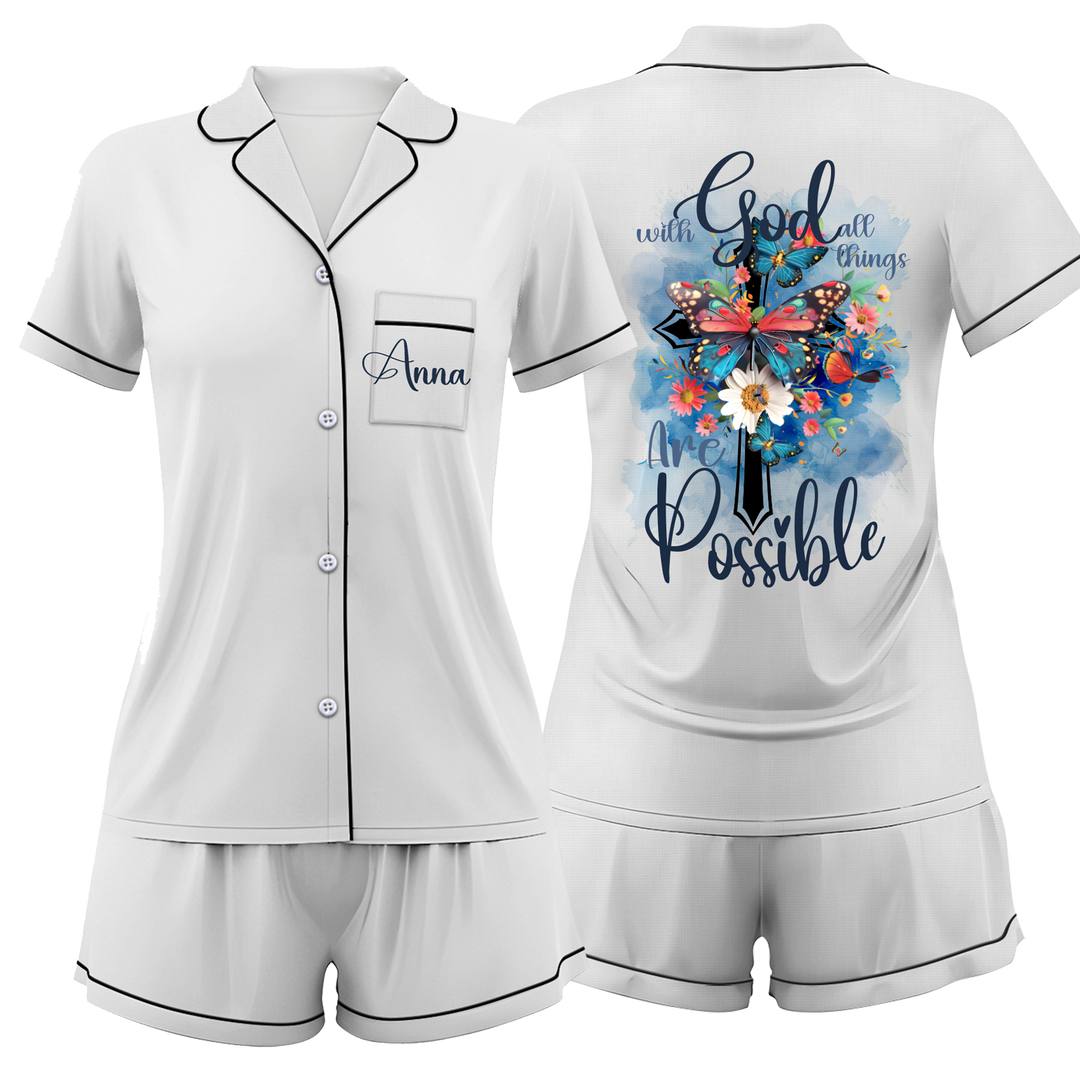 Custom Text God Everything Is Possible Short Pajamas Set