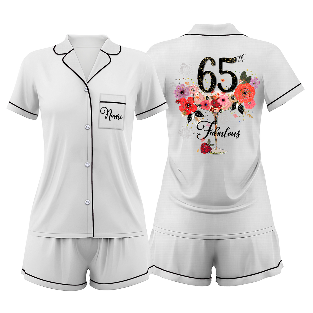 Custom Text Anniversary Birthday 65th Satin Short Pyjamas Set