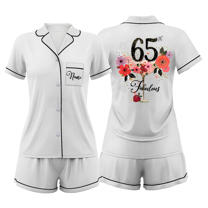 Custom Text Anniversary Birthday 65th Satin Short Pyjamas Set