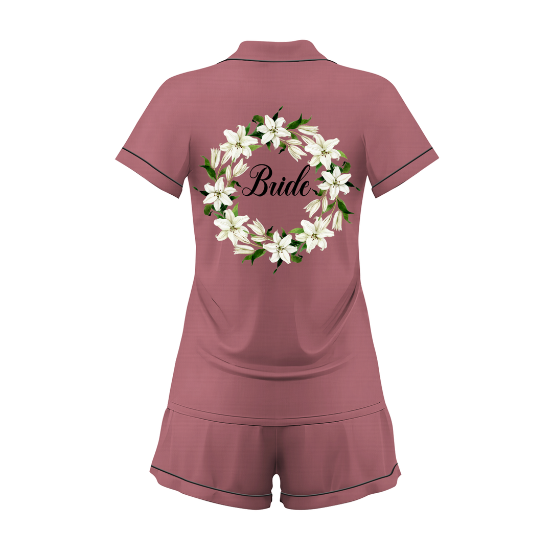 Custom Text Wedding Bride Bridesmaid Satin Short Pyjamas Set