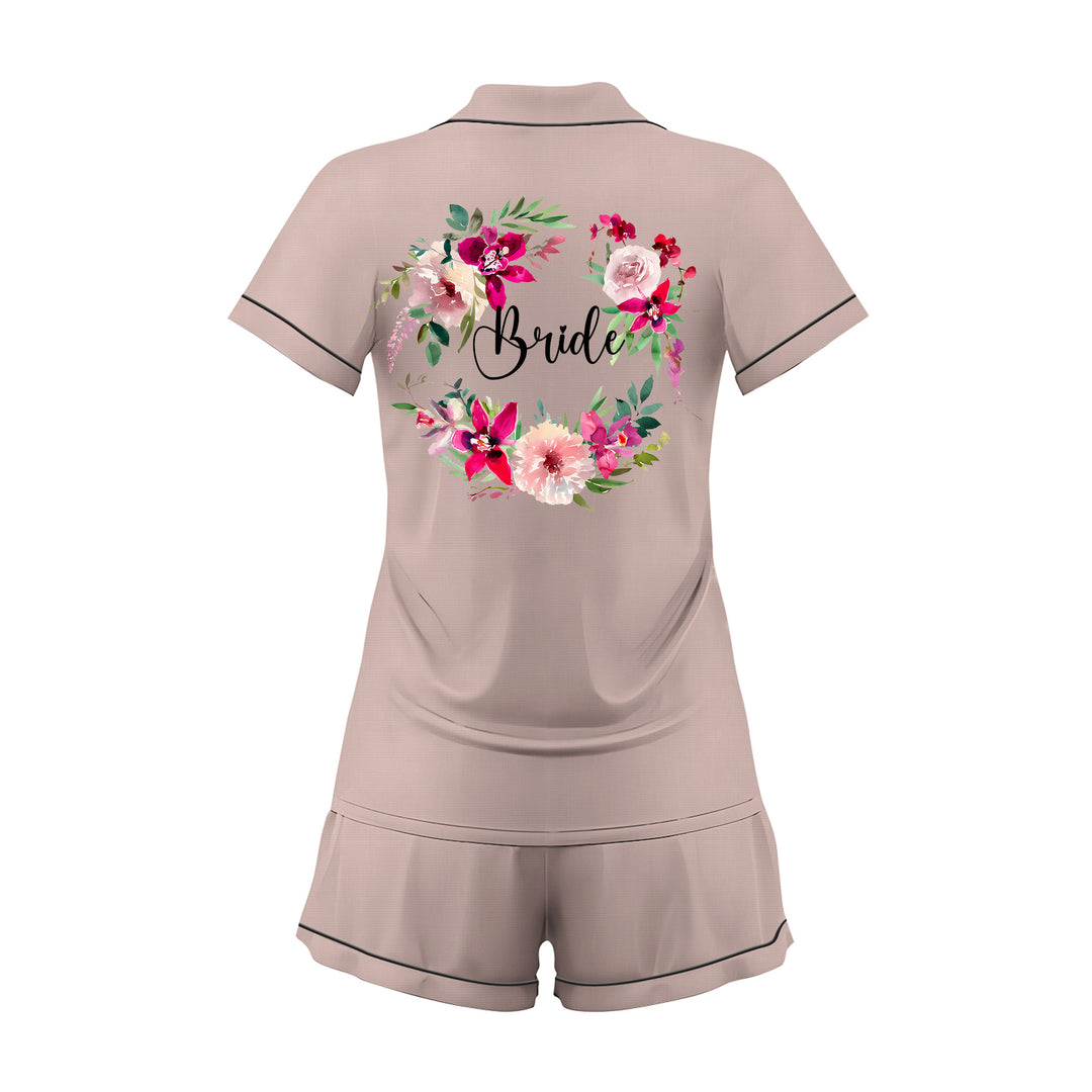 Custom Text Wedding Satin Short Pyjamas Set