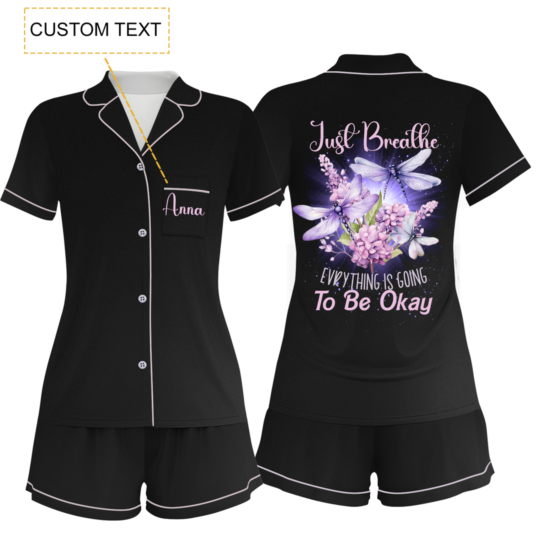 Custom Text Dragonfly Short Pajamas Set