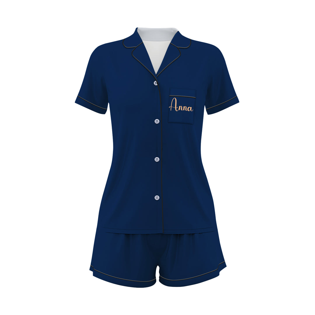 Custom Navy Blue Queen Short Pajamas Sets