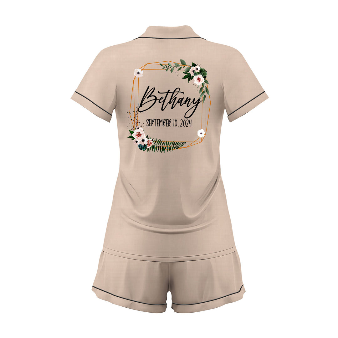 Custom Text Wedding Satin Short Pyjamas Set