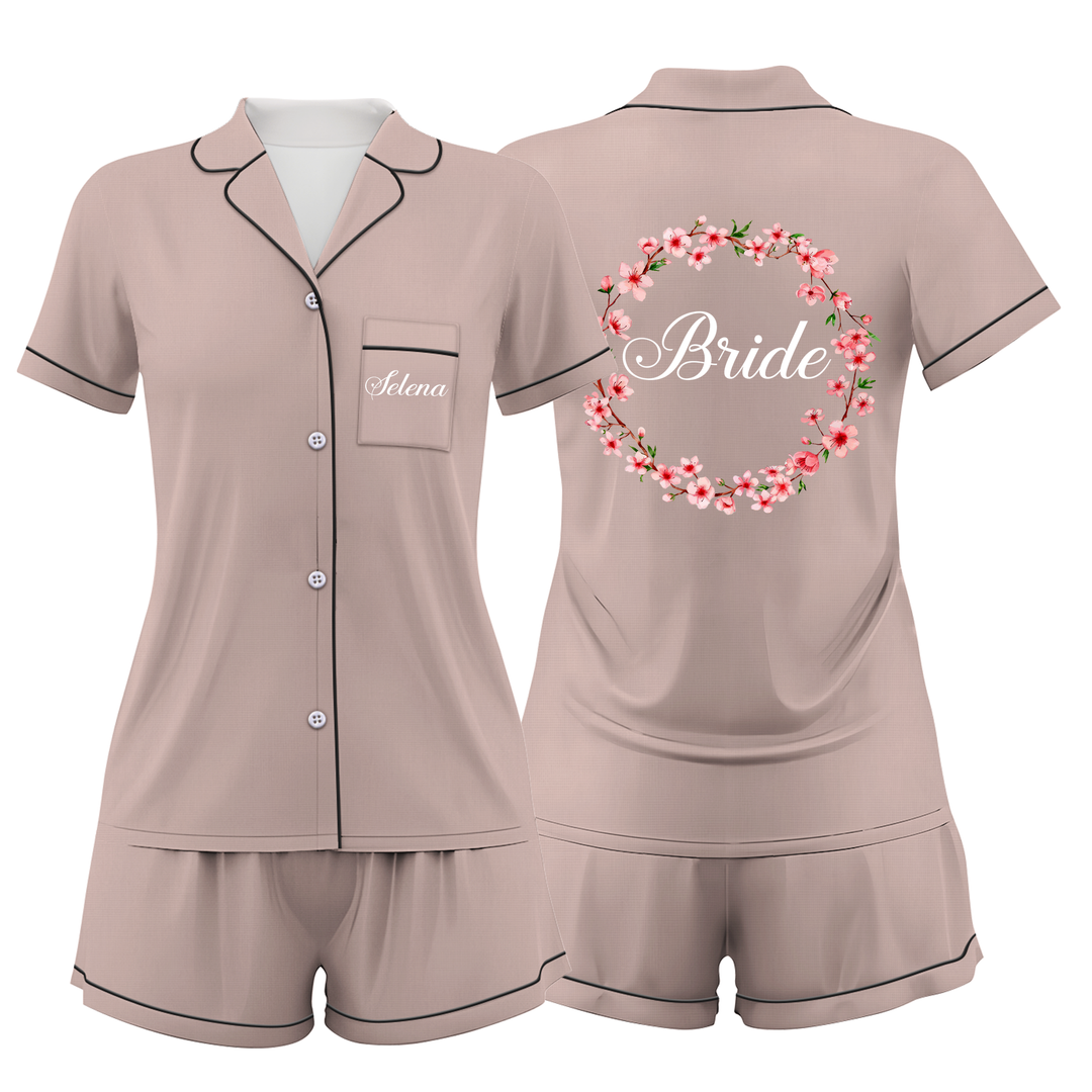 Custom Text Wedding Satin Short Pyjamas Set