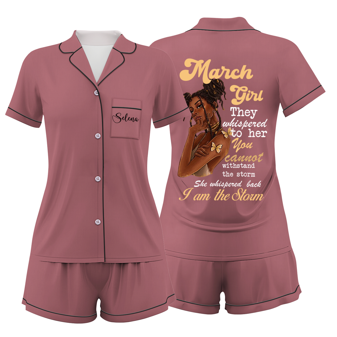 Personalize Name Birthday Month Black Women Short Pyjamas Sets