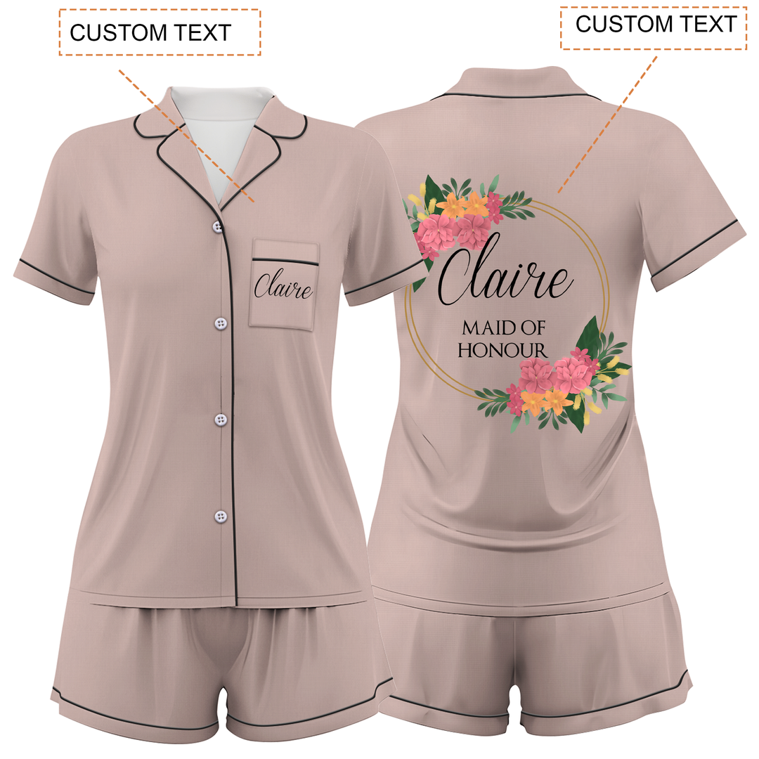 Custom Maid Of Honour Wedding Satin Short Pajamas Sets