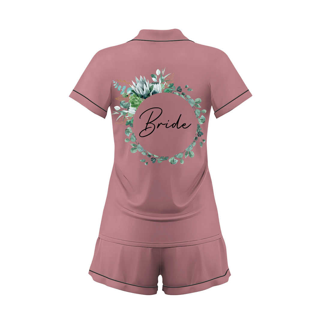 Custom Text Wedding Bride Bridesmaid  Satin Short Pyjamas Set