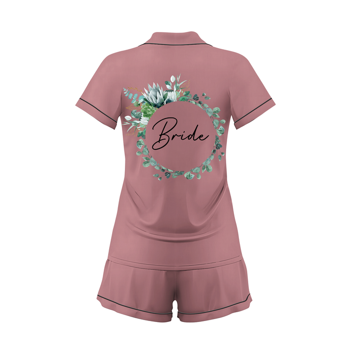 Custom Text Wedding Bride Bridesmaid  Satin Short Pyjamas Set