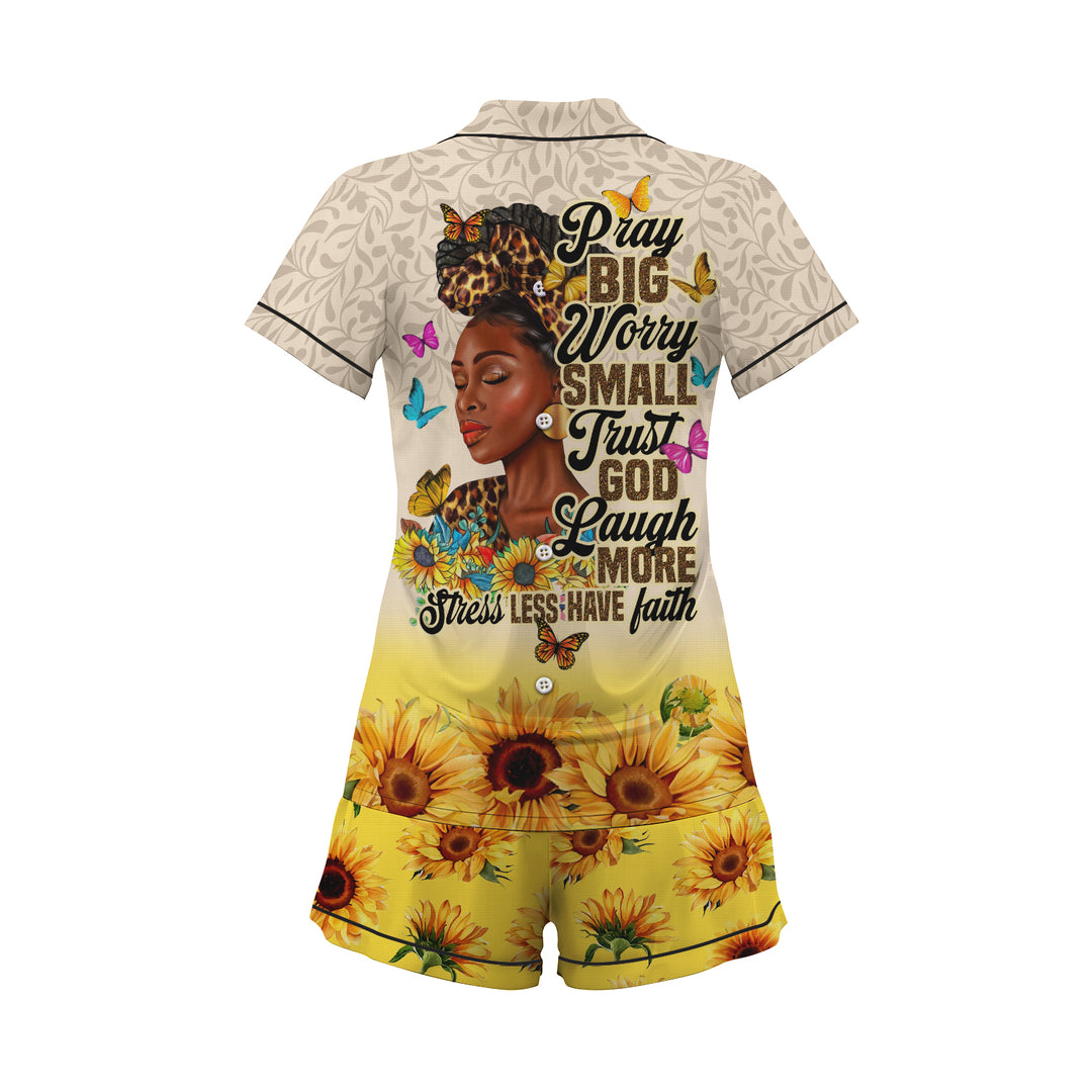 Custom Text  Sunflower Jesus Short Pajamas Set