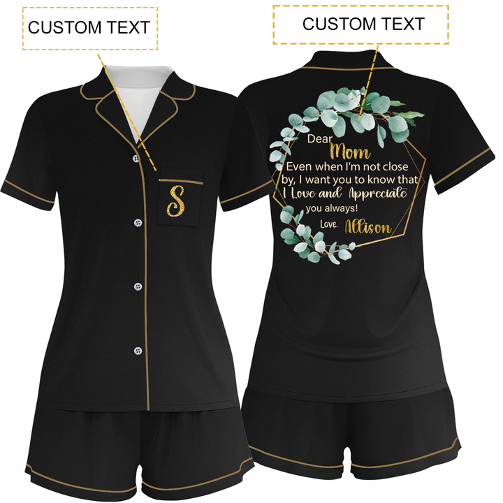 Custom Name Mother Of The Bride Satin Short Pyjamas Set