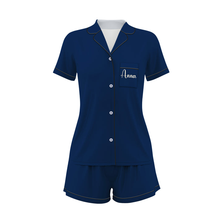 Custom Navy Birthday Anniversary Women Short Pajamas Sets