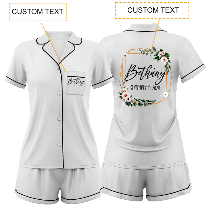 Custom Text Wedding Satin Short Pyjamas Set