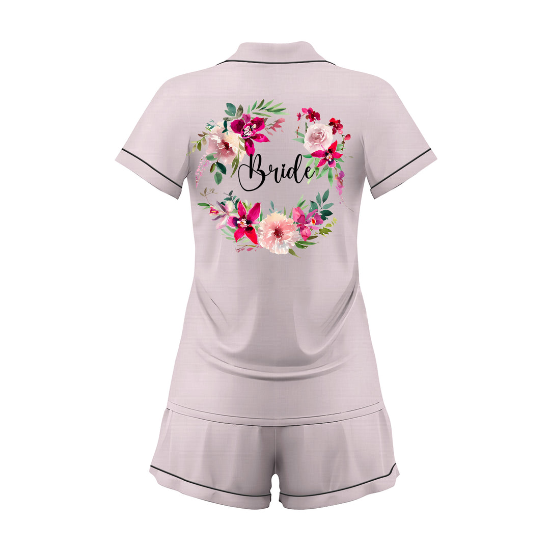 Custom Text Wedding Satin Short Pyjamas Set